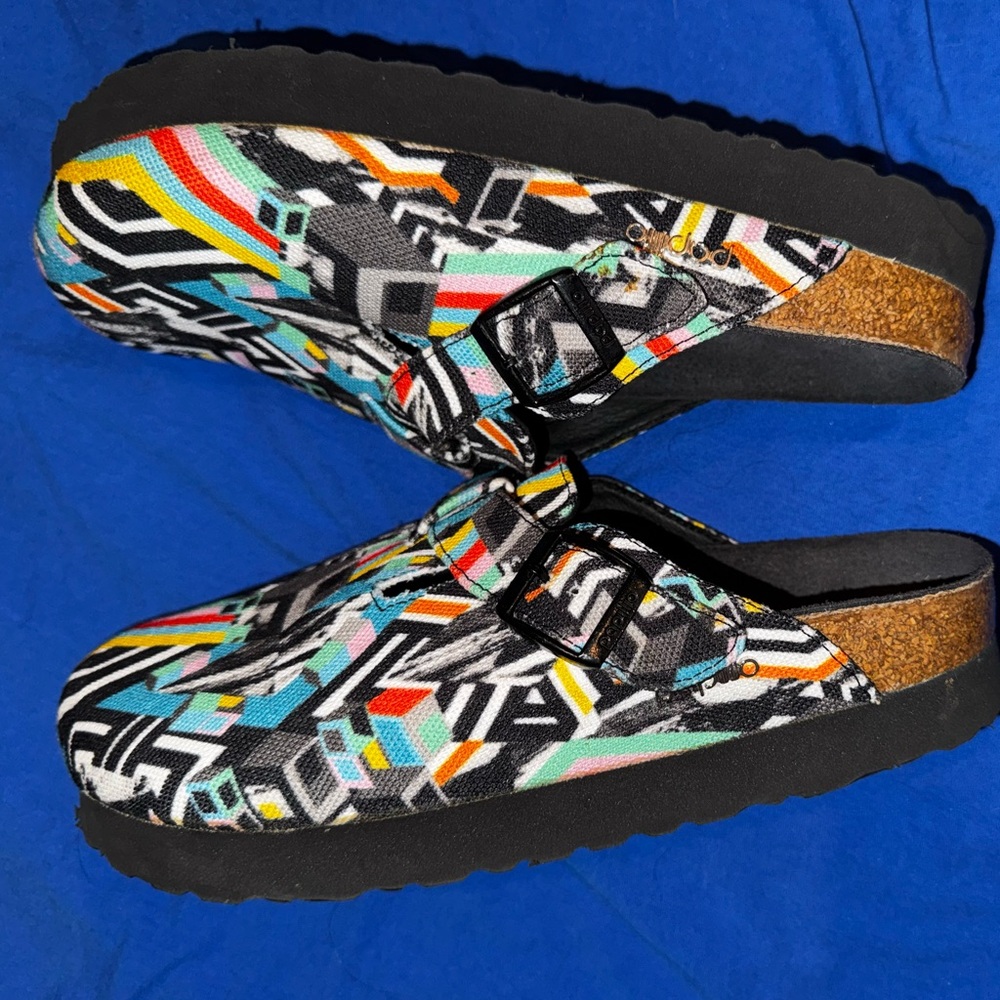 Birkenstock Papillio Boston Platform Clog- Geometric Graffiti Pattern Clash 38
